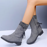 Large Size Tall Martin Boots Step Into The Round Head Square Heel Side Zipper Thick With Autumn And