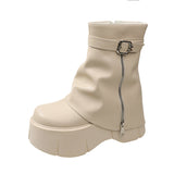 Breakj Celebrity Thick Bottom Tube Boots Female 2023 Winter New British Style Fashion Belt Buckle High Heel Small Short