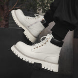 Breakj Men's Thick Platform Increased British Wind Winter Velvet High Top Motorcycle Cargo Ankle Boots