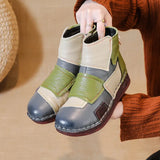Head Layer Cowhide Flat Bottom Recreational Women's Boots National Wind Color Leather Short Boots Warm Comfortable Cotton