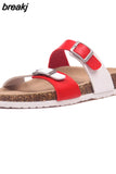 2023 New Summer Cork Slippers Women Casual Mixed Color PU Flip Flops Holiday Beach Outside Slides