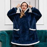 Oversized Hoodie Two Pocket Blanket Sweatshirt Fleece TV Blanket with Sleeves Bathrobe Sweatshirt for Men and
