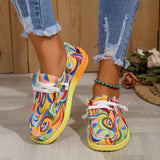 Breakj New Large-Size Lace With Color Low-Top Single Shoes Women Graffiti Lazy Man Canvas Flat-Bottomed Casual Single