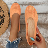 Breakj Solid-Colored Round Head Flying Flat Sole Single Shoes Women's Casual Breathable Hollow Knitted Lazy Working Shoes