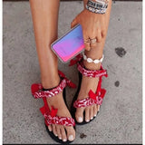 Flat Sandals graffiti Bandana Shoes Summer Outdoor Platform Sandals Open Toe Cute Bow Casual Ladies Beach Shoes