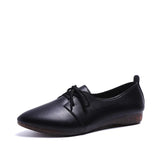 Spring Lace Up Flat Shoes Woman Elegant Soft PU Pointed Toe Fashion British Ladies Casual Female Single Footwear