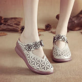 Muffin Heel Flat-Soled Women's Slippers Cave Style Leather Hollowed-Out Sticky Mother Shoes Flat Soles Raised Soft