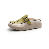 Thick Sole Slippers Female 2024 Summer New Baotou Engraved Hollow Hole Shoes Casual Leather Face A Foot Pedal Cool