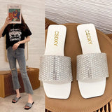 Breakj Version Of Water Diamond Flat Bottom Slippers Female Type One Foot Pedal Home Clothing Slippers Women's