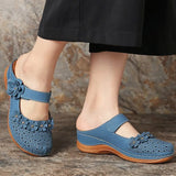 Women Shoes Roman Flat Casual Sandals Comfy Flower Sweet Women Sandals PU Durable Wedge Leather Platform Shoes Ladies Plus