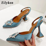 2022 Brand Women Pumps Fashion Crystal Slingback High heels Summer Comfortable Triangle Heeled Party Wedding Bride
