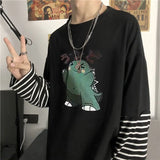 Harajuku Sweatshirt Women Patchwork Unisex Pullovers Japanese Anime Print Comics Jumpers Fake 2 Pieces Woman
