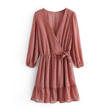 2021 Summer Women Ruffles Lace Chiffon Dress Boho Mini Beach Dress Three Quarter Sleeve Ladies Party Dresses