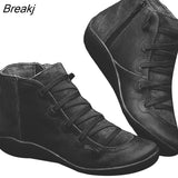 Women Winter Snow Boots PU Leather Ankle Boots Spring Flat Shoes Woman Short Green Botas With Fur For Women Lace Up Botas