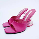 Breakj Slippers Women's 2023 Summer New Square Head Thick And One-Word Fashion Wearing Large-Size Cold