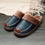 Leather Slippers Winter PU Leather Slippers Warm Indoor Slipper Soft Waterproof Home House Shoes Men Warm Leather