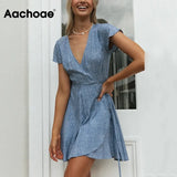 Summer V Neck Beach Wrap Dress Women Printed Boho Mini Dresses 2021 Short Sleeve Casual Ladies Sundress Vestidos