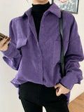 Shirts Blouses Fashion Vintage Oversized Womens Tops and Blouse Turn-down Collar Casual Plus Size Loose Woman Purple