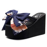 Heel Women's Ultra-high Bowknot Slippers Women's Large Size Muffins Thick Bottom Non-slip Sandals Women's Wedge
