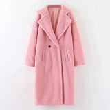 Winter Casual Solid Teddy Coat Women Long Sleeve Fleece Long Jacket Turn Down Collar Lamb Fur Coat Outerwear