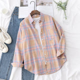 New Long Sleeve Loose Casual Womens Plaid Shirt Fine Fresh College Style Design Blouses And Tops Female Checked