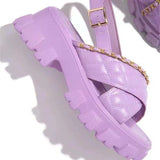 Summer Sandalias Women Luxery Chain Sandals Female Fashion Open Toe Shoes Comfort Outside Platform Flats Laides Plus
