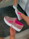 Station Autumn And Winter 2024 Fashion Diamond Zipper Large Size Thick-Soled Love Shoes