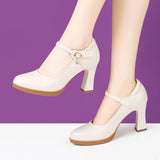 Cheongsam Performance, Catwalk Training, Single Shoes, Women's Leather, Thick Heels, Comfortable Middle Heel, Soft Soles, Mother's Work