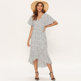 Long Wrap Dress 2021 Summer Boho Style Floral Print Maxi Beach Dress Sexy Side Split Party Dress Sundress