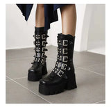 Women Wedges Metal Buckle Autumn Shoes Brand Classic Boots Women Fashion Luxury Platform Punk Ankle
