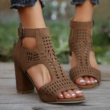 Thick Heel Fish Mouth Hollow Out After Hollow Out Fashion Outside Banquet Hook Buckle After Zipper Fashion High Heel Thick Heel
