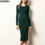 Winter long Sweater dress women solid bodycon Thick dress Female Jumper O-neck slim basic knit dress Long