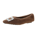 Breakj Square Buckle Pointed Head Shallow Single Shoes Women 2023 Temperament A Foot Pedal Wool Shoes To Keep Warm And Comfortable Pregnant