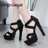 Spring Summer 14cm Fashion Thick With Sandals Fish Mouth High-heeled Shoes Hollow Sandals platform high heels sexy