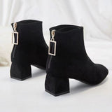 Autumn Winter New Frosted Thick Heel Skinny Ankle Boots Women's