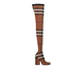 Breakj New 2024 Plaid Over-The-Knee Boots High Heel Round Head Boots Women's Thick Heel Rear Zipper Versatile Stretch