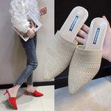 Breakj Red Flying Head Wear 2025 Spring New Knitted Head Hollow Tip Fine And High-Heeling Slippers Women's Cold