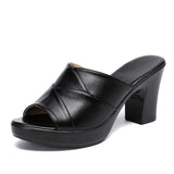 Women's Slippers Genuine Leather Sandals 2021 Summer High Heels Women Shoes Woman Slippers Summer Sandals Fashion