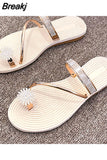 Summer Women Beach Slippers Shiny Rhinestone Flower Clip Toe Sandals Outdoor Slip On Casual Flats Flip-Flops Zapatos