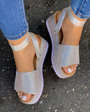 Fashion Rhinestones Wedge Sandals Women Summer 2020 High Heels Platform Shoes Woman Thick Sole Black White Chunky