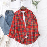New Long Sleeve Loose Casual Womens Plaid Shirt Fine Fresh College Style Design Blouses And Tops Female Checked
