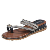 Wedges Sandals Women Rhinestones Female Flip Flops Summer Modis Leather Crystal Slippers Ladies Babouche Bling