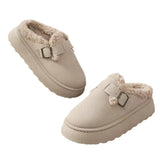 Breakj Fashion Autumn And Winter Thick Bottom Plush Buckle Warm Cotton Slippers Casual Large Size New Women's
