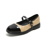 Strap Mary janes camellia flower embroider flat shoes leather patchwork lolita flats women round toe plaid loafers size