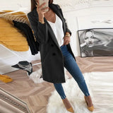 Autumn Winter Turn-Down Collar Blend Coat Women Long Wool solid Jacket Coat Female Casual buttons Coat Windbreake