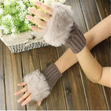 Half Finger Woolen Winter Gloves Women Knitted Warm Mittens Long Imitation Rabbit Hair Lovely Fur
