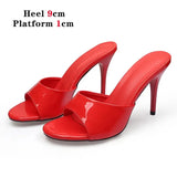 2023 New Women Nude Color Slippers Mule High Heels Slippers Sandals Sexy Daily 9cm Beige Pointed Toe Slides Party
