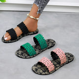 Breakj Plus Size Flat Slippers Female Summer Wear One-Drag Hollow-Out Fashion Print Casual Beach