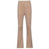 Skinny Elastic Flare Pants Women Casual High Waist Long Trousers Laides Purple Ribbed Sweatpants Summer