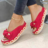 Women Slippers Casual Solid Color Bowknot Platform Slippers Fashion Braided Straps Outdoor Sandals Zapatillas